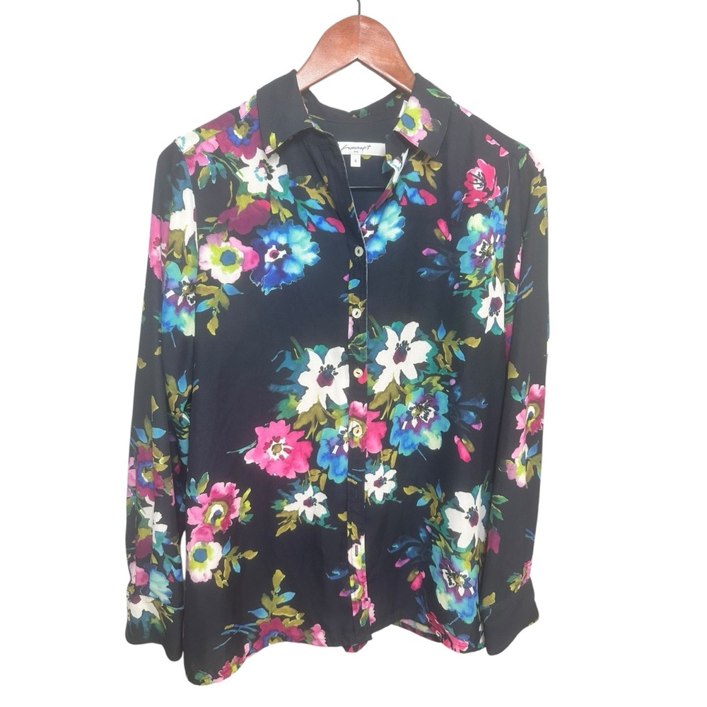 Foxcroft Floral Blouse Button Down Long Sleeve Multi Size 8